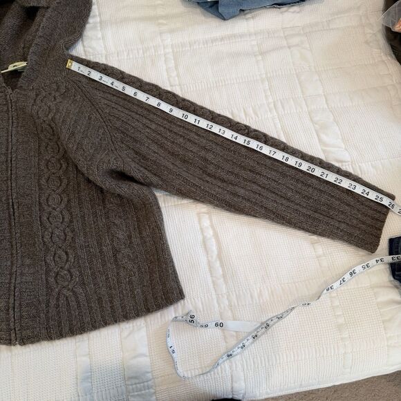 Vintage Carraig Donn Sweater Women Small Brown Shetland Wool Hood Full Zip Irish - Picture 10 of 14